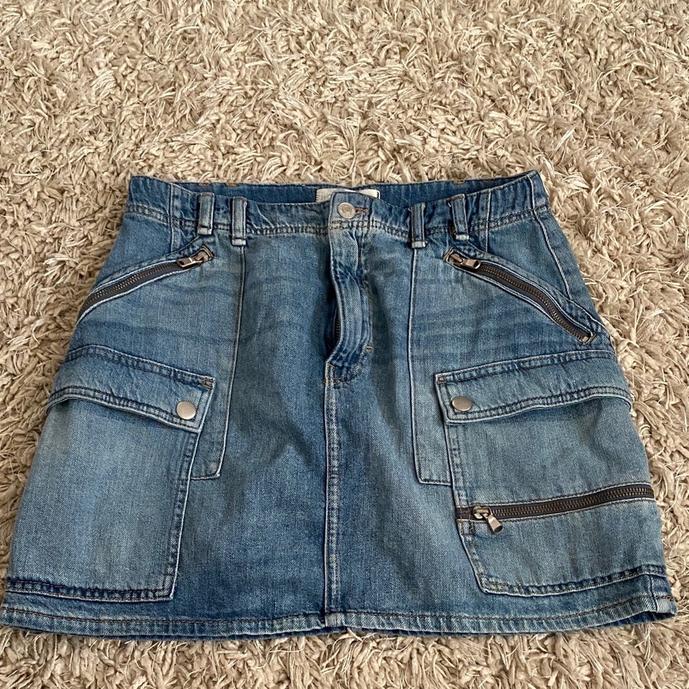 We The Free Denim Mini Skirt with Zipper Details